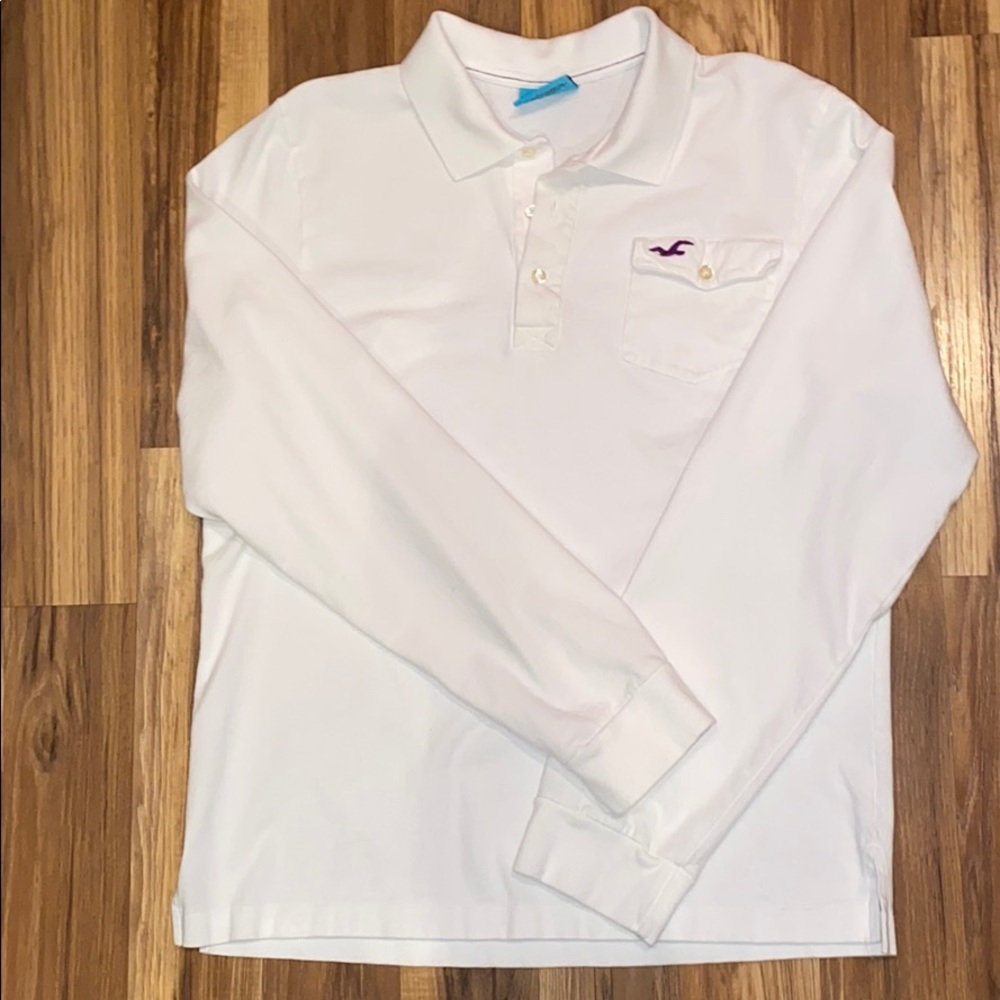 Hollister Long Sleeve White Polo Shirt Size XXL Vintage